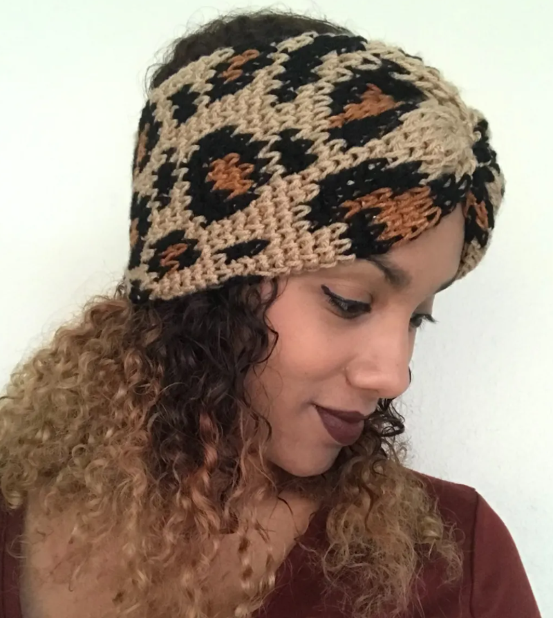 Leopard crochet hair scarf