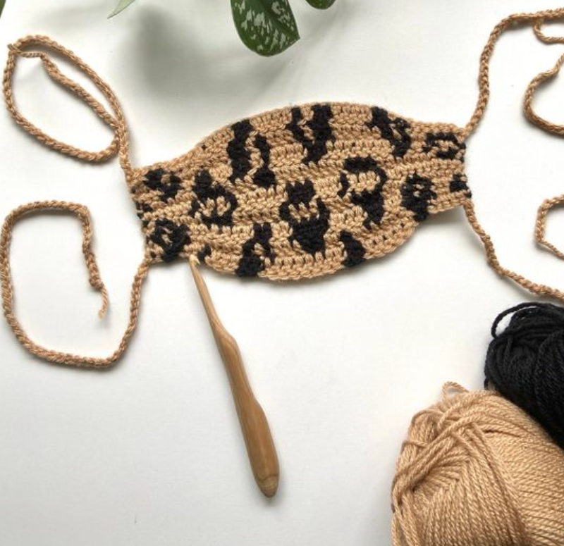 Leopard pattern crochet face mask