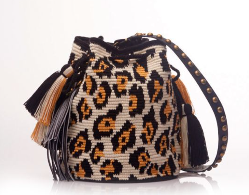 Leopard crochet bag with tassel