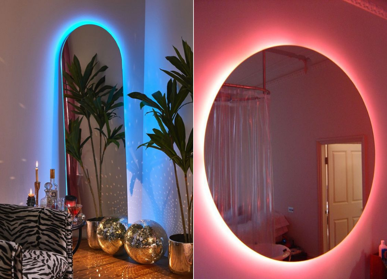 Mirrors decorated with LED lights