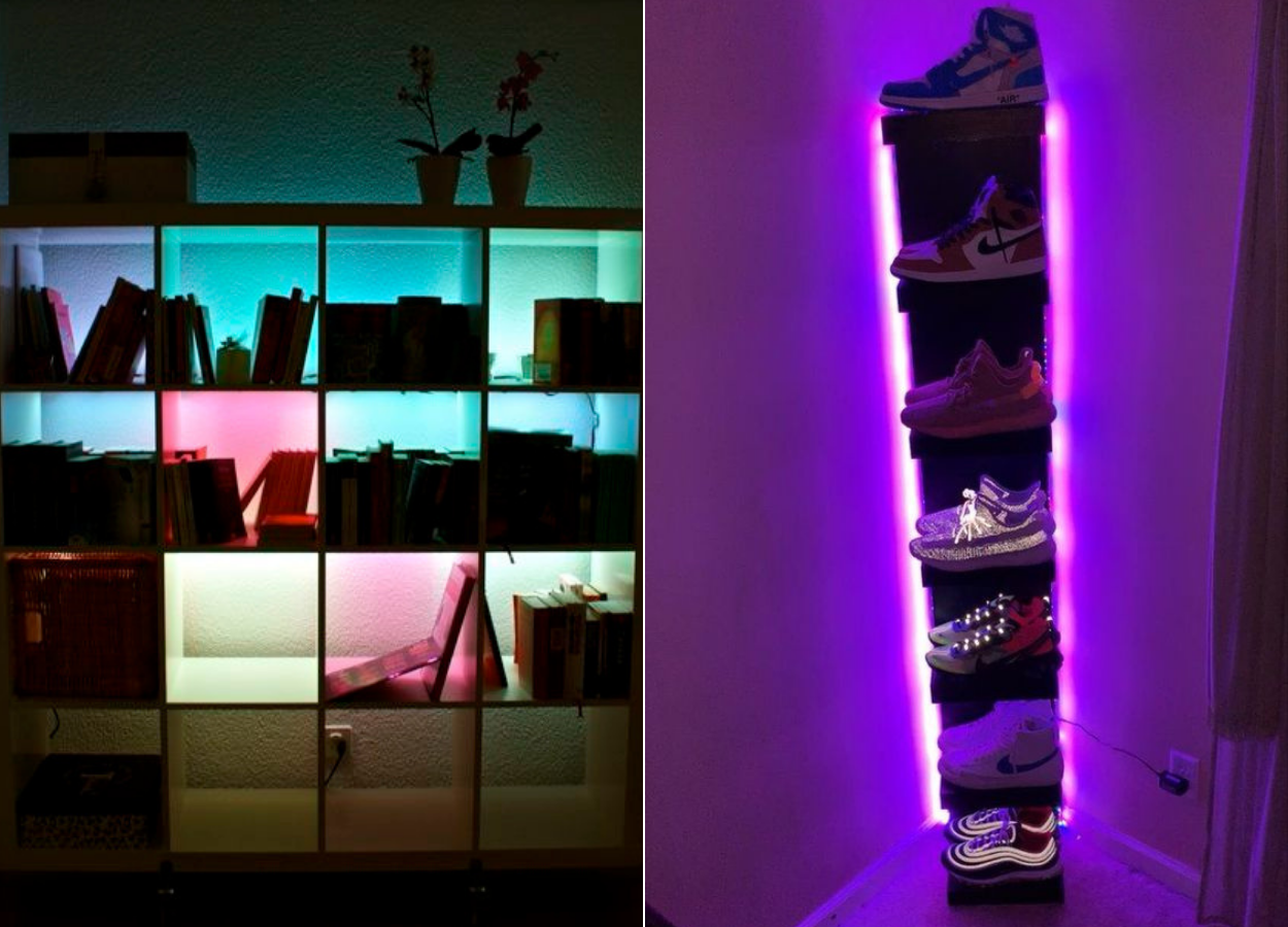 Shelves decorated with LED lights