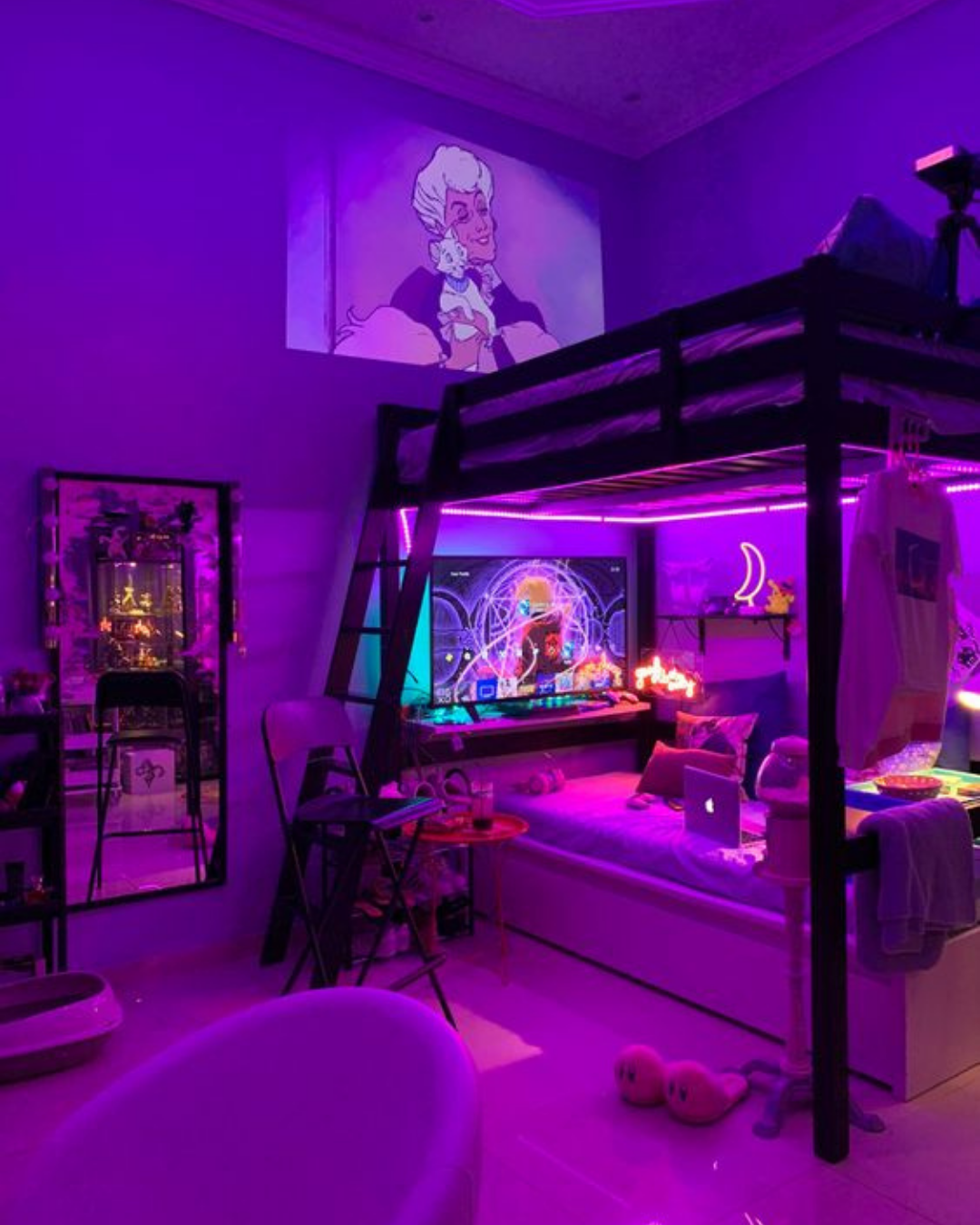 Neon room with bunk bed