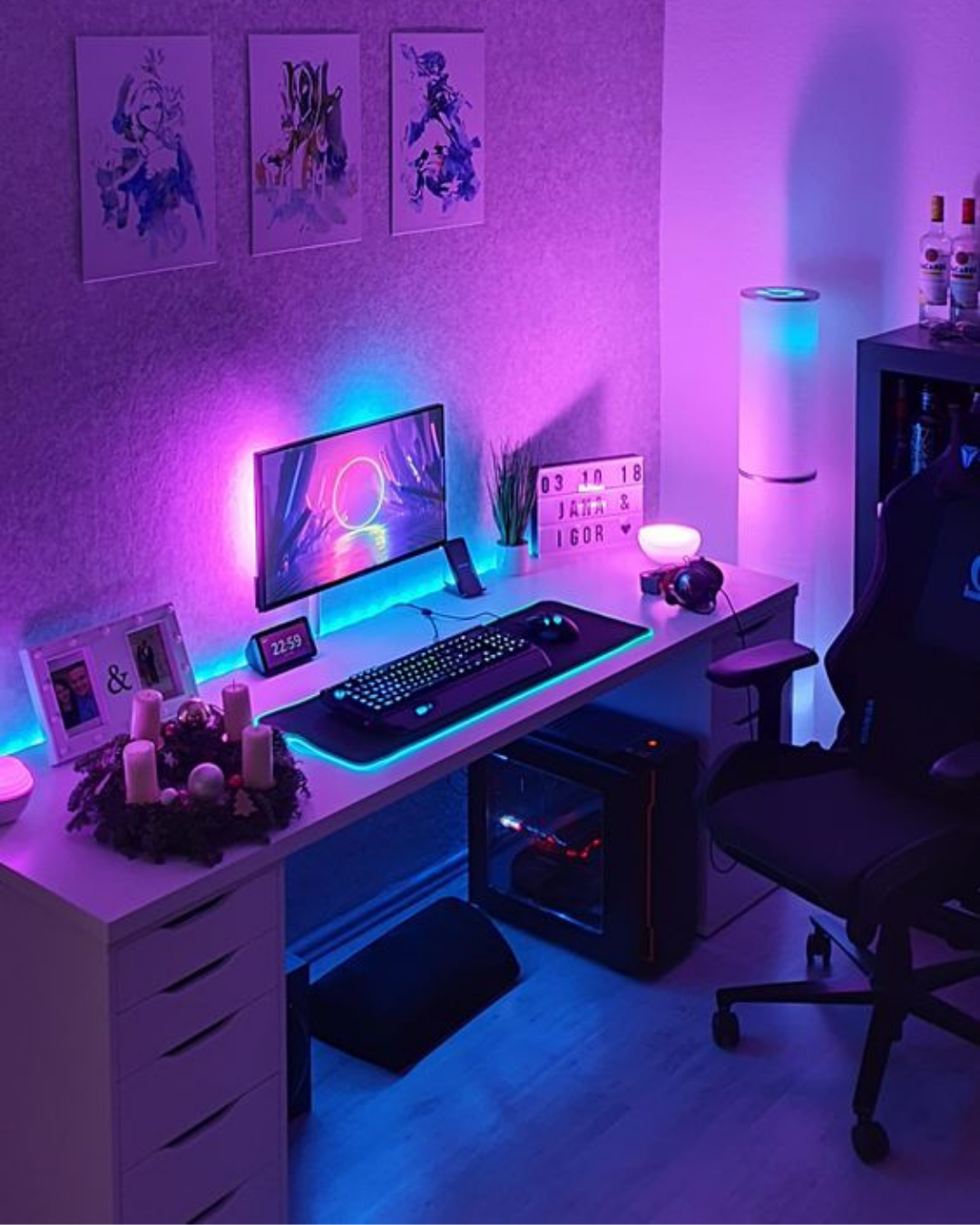 Desk with neon LED lights