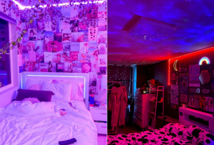 Duas fotos de quarto neon estilo TikTok