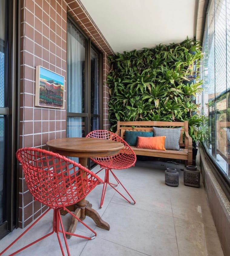 Balcony with bench and table