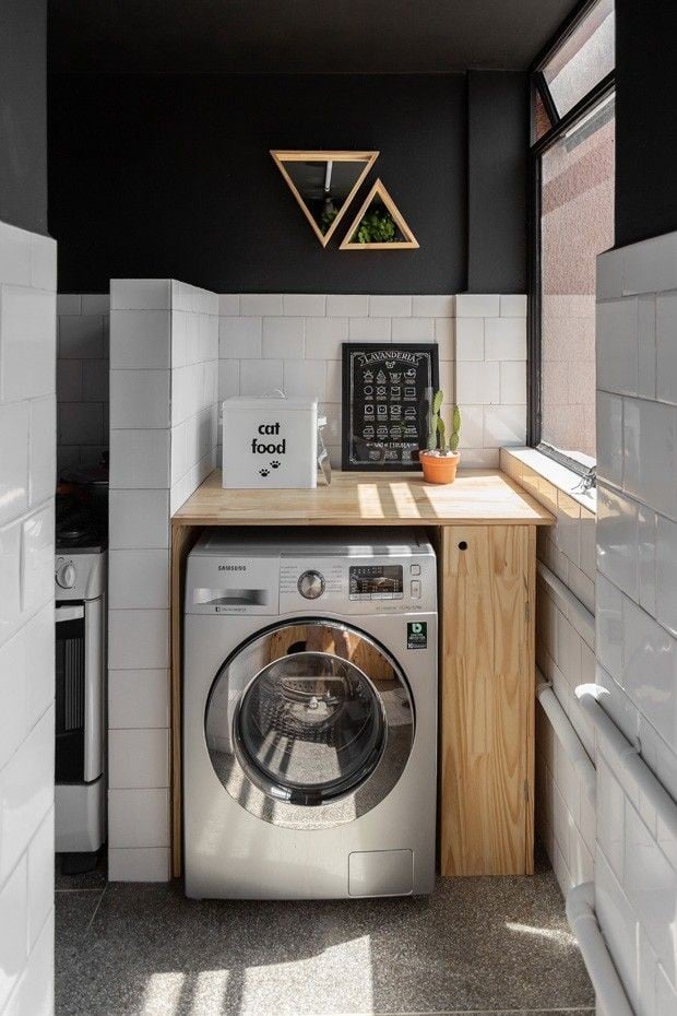 Small black and white laundry room