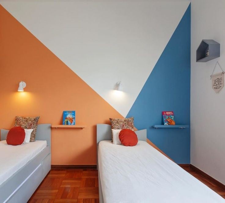 Orange and blue geometric wall