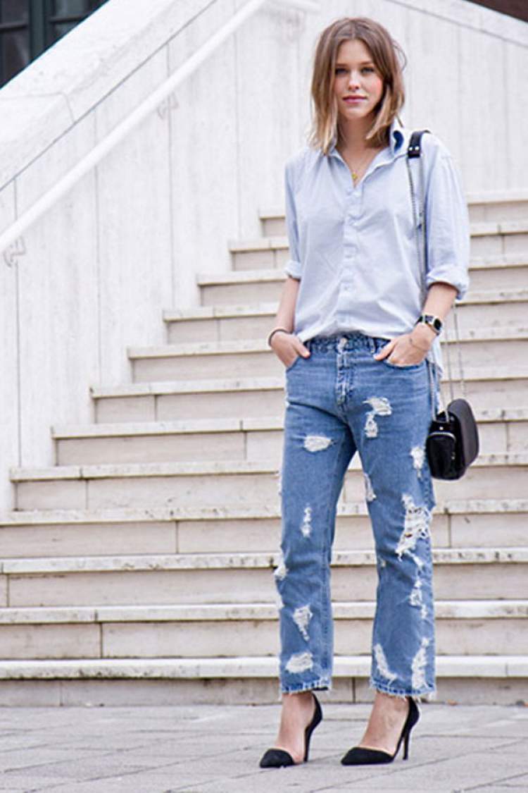 Destroyed jeans + high heels