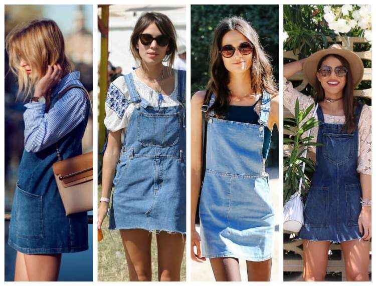 Short denim salopette