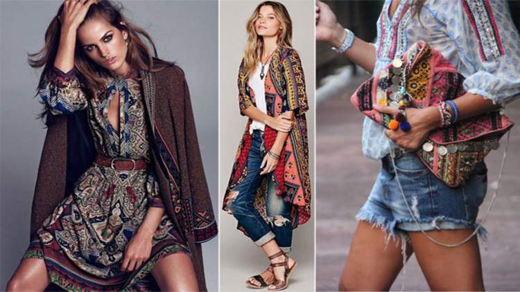 Richly decorated hippie-style prints