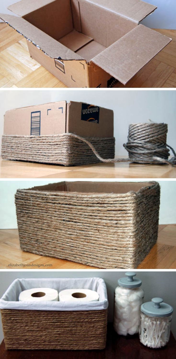 Step-by-step image for making a basket from a cardboard box