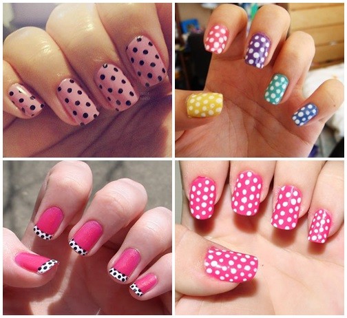 Nails decorated with polka dots step by step