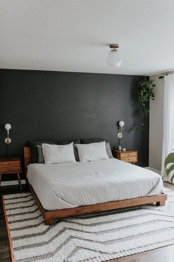 Bedroom with black wall