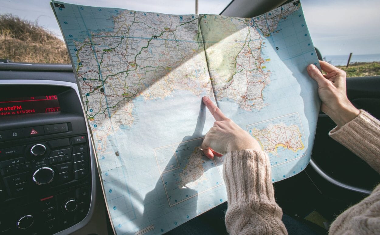 woman looking at map