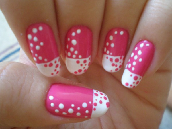 Nail decoration with pink and white