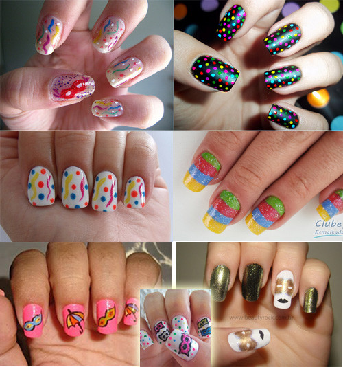 Various models and styles of nails decorated for carnival