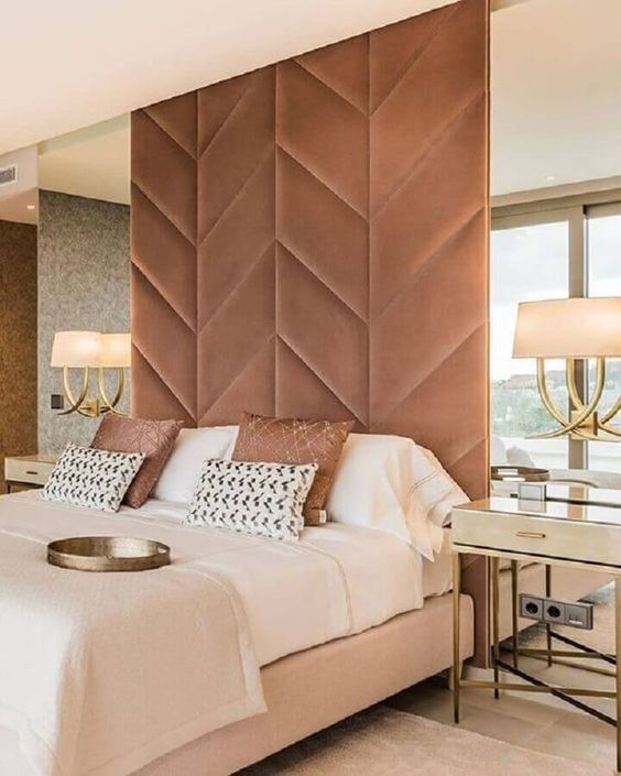 Rose gold headboard.