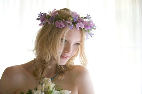 bride wearing flower crown