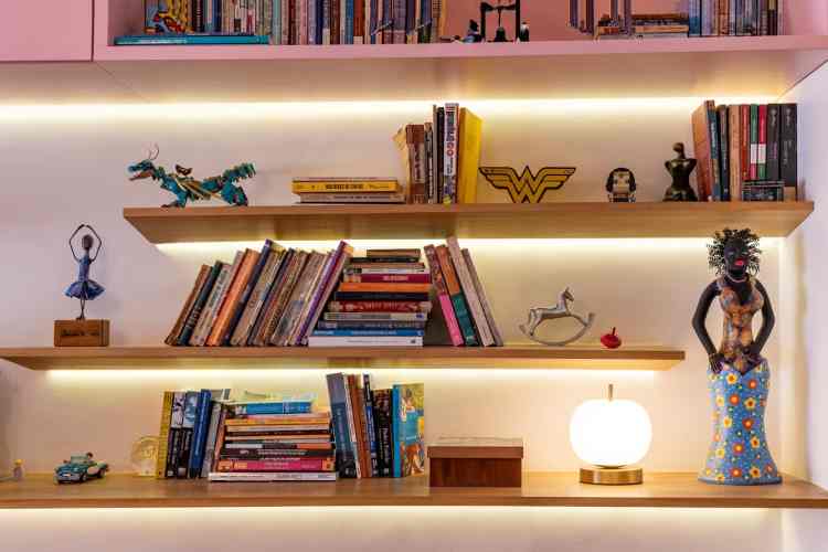 bookshelf decorated with books