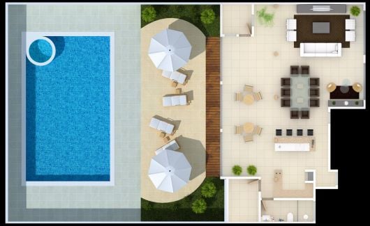 Floor plan of leisure area with swimming pool.