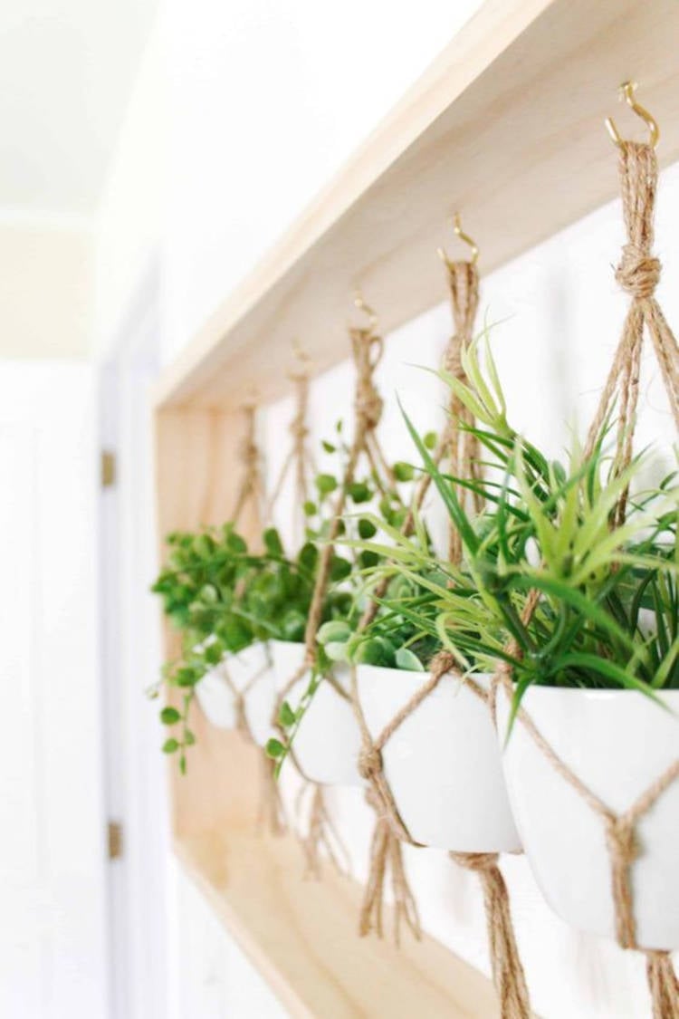 White macramé vases.