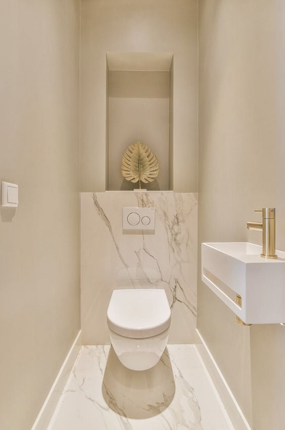 Washroom with neutral colors.