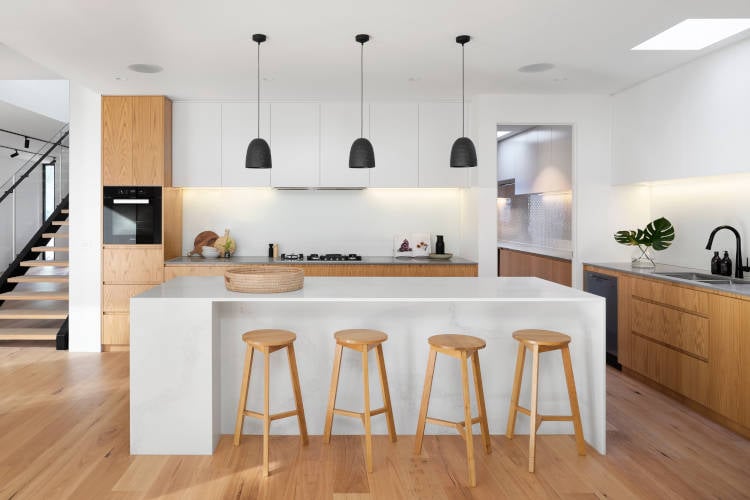 white and brown kitchen