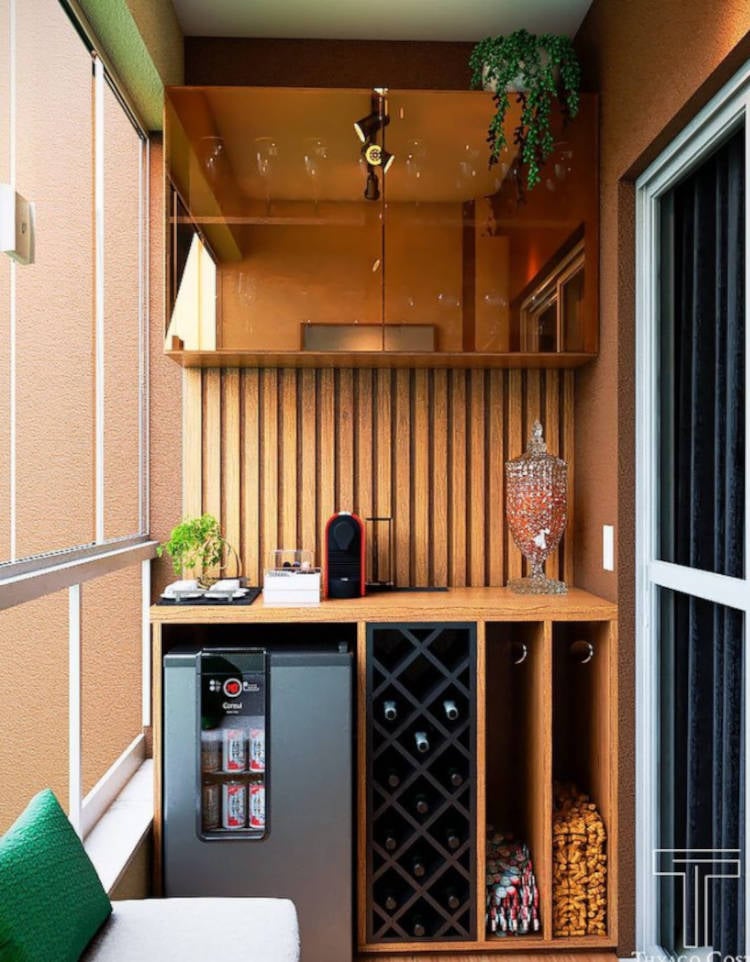 Wine cellar in small apartment on the balcony.