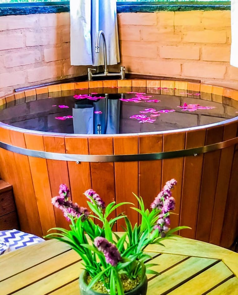 Hot tub with flower petals