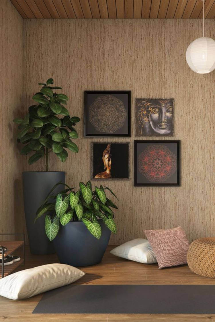 Zen corner with Buddha paintings.