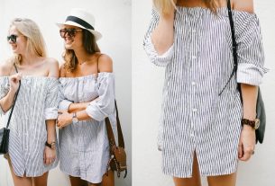 How to transform a men's shirt into an off-the-shoulder dress