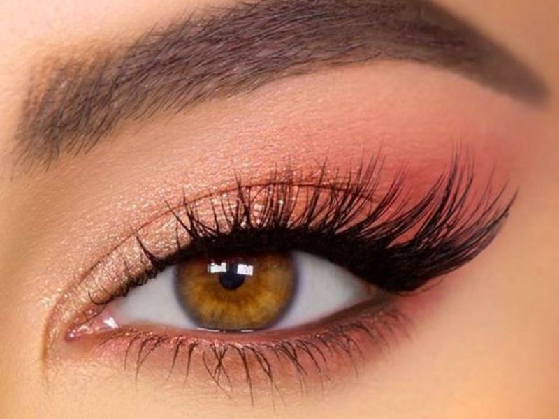 Peach or coral brown eye makeup