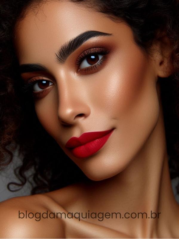 simple brown makeup with red lipstick