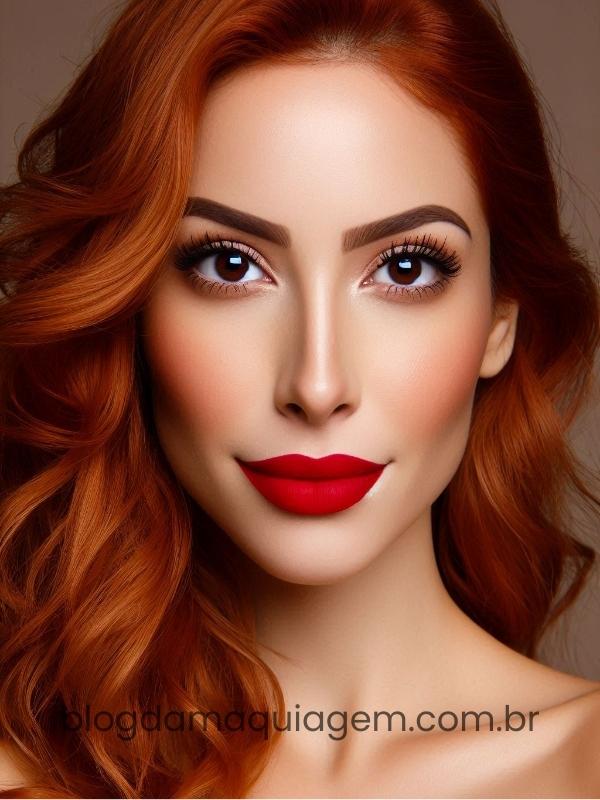 fair skin and redhead makeup with red lipstick