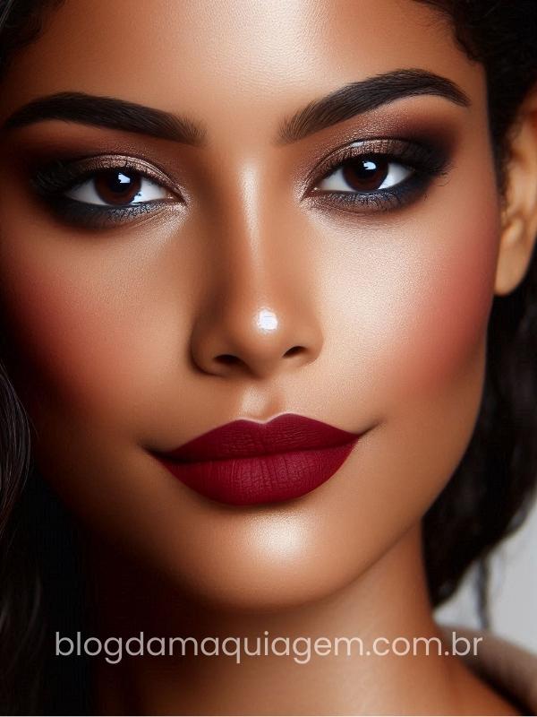 dark skin makeup with dark red lipstick