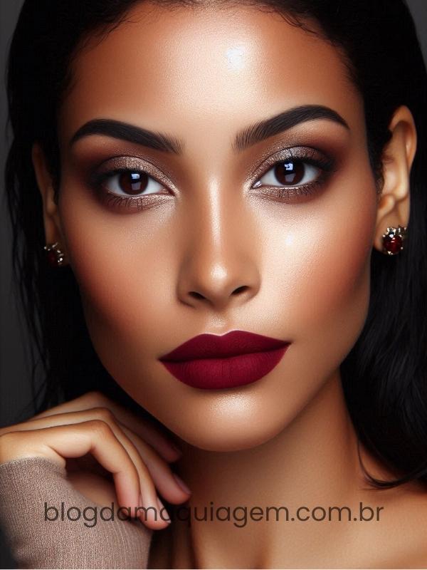 dark skin makeup with dark red lipstick