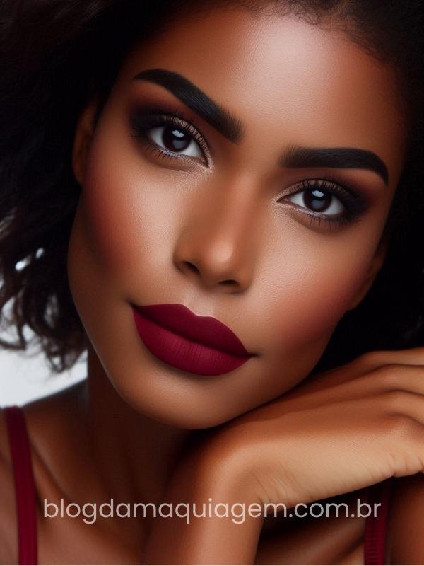 dark skin makeup with red lipstick