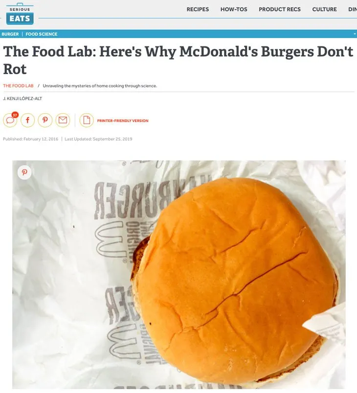 Imagem do artigo The Food Lab: Here's Why McDonald's Burgers Don't Rot.