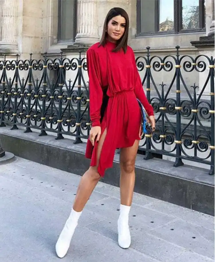 Red look with white boots