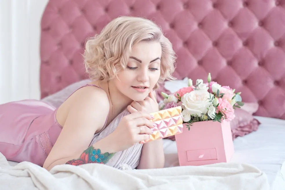 Young blonde woman with a bob cut human hair