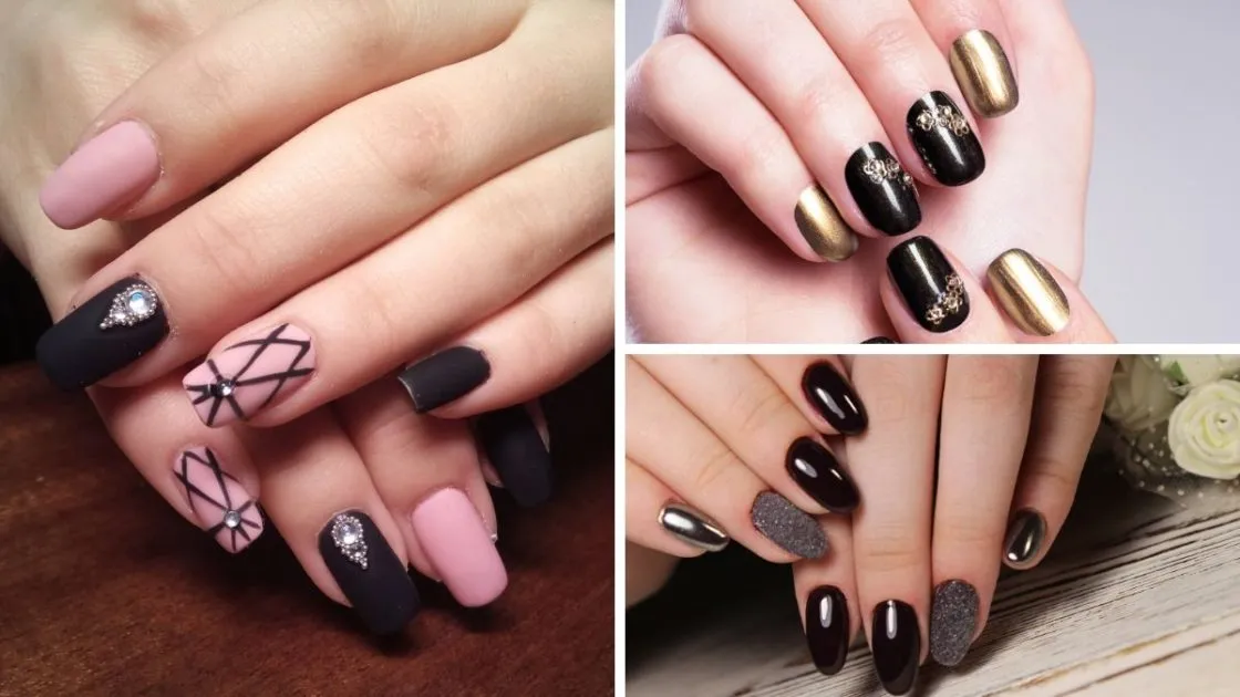 Nail art em unhas pretas é uma das tendências de unhas decoradas 2020 - (Fotos 1: shutterstock) (Fotos 2 e 3: Canva)