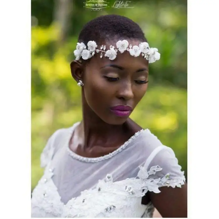 Wedding hairstyle for short hair with flower crown