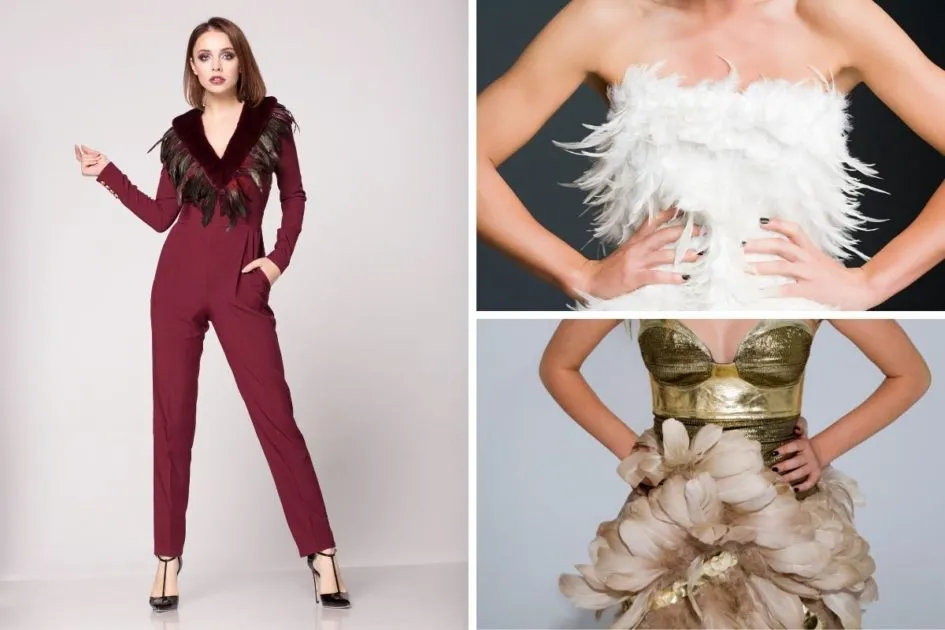 Dresses with feathers are a trend from the autumn / winter 2020 - Photo on Shutterstock & Canva