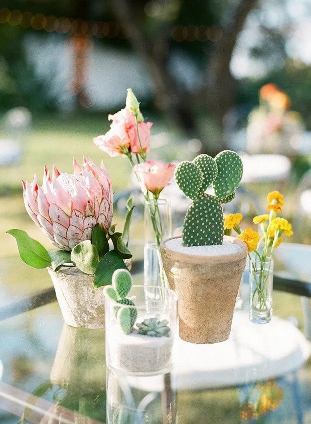 Decoração para mesa com cacto.