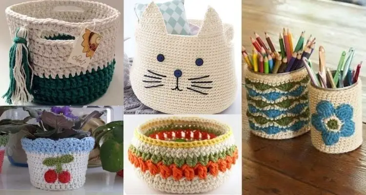 las cinco opciones de cachepô de crochet de hilo