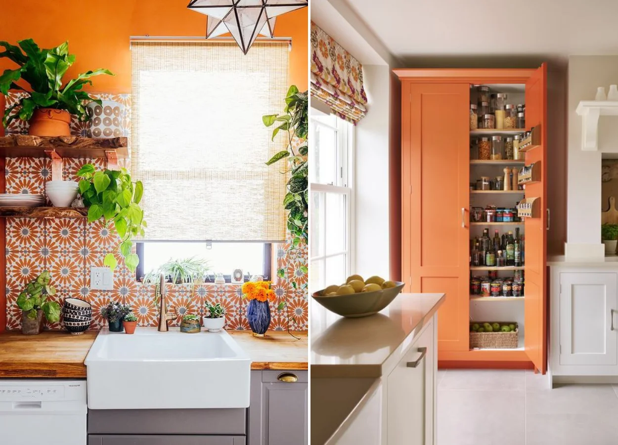 Cozinhas com laranja no décor