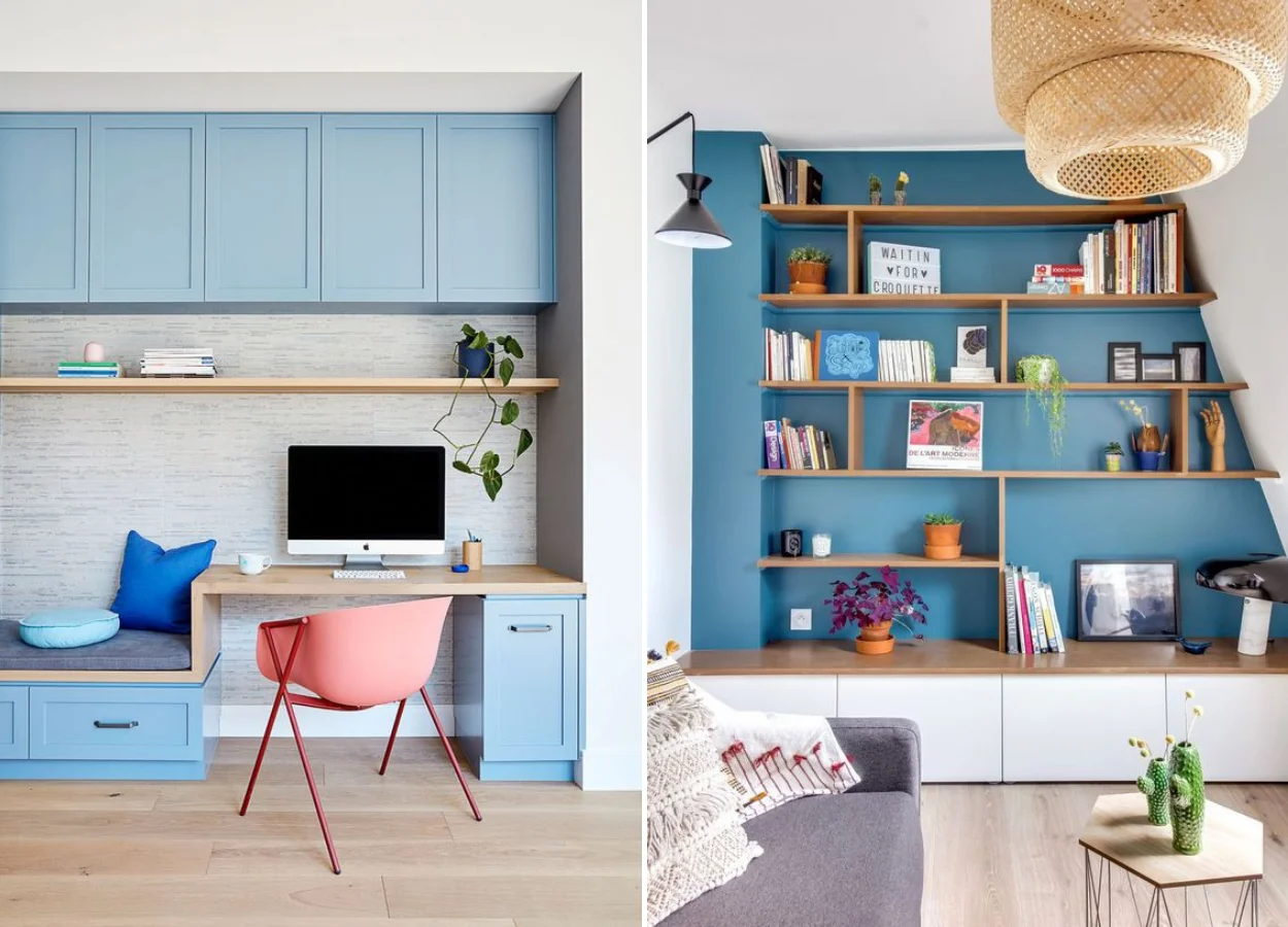 Cores na decoração: home office e sala azul