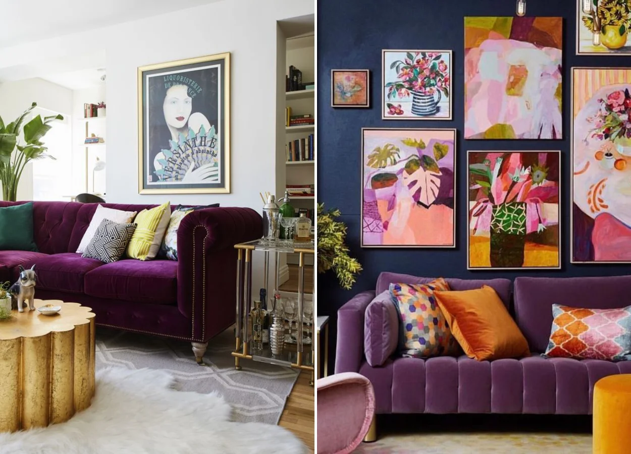 Cores na decoração: roxo na sala de estar