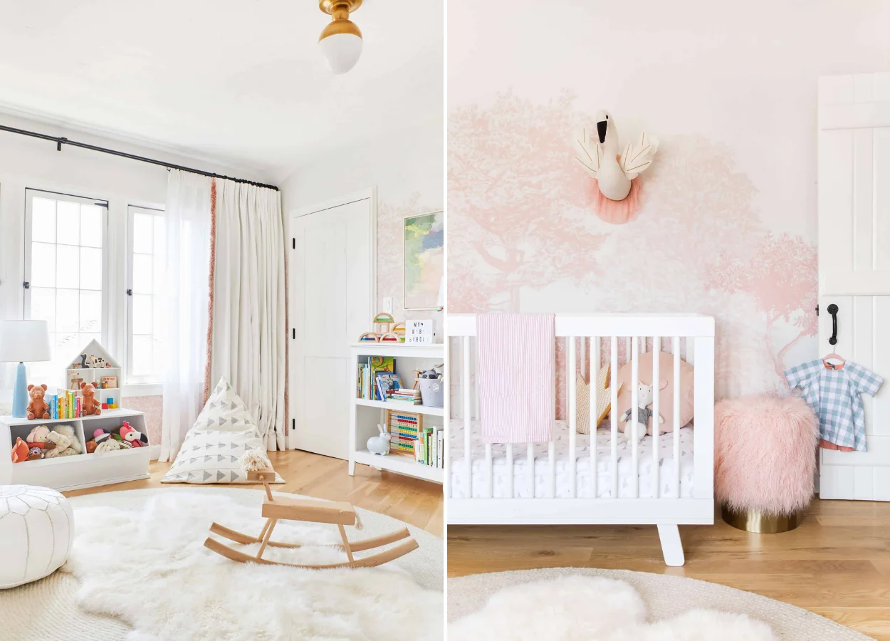 Baby room, arredate in bianco e rosa