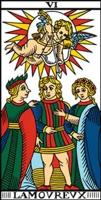 Card of the Lovers in the tarot deck